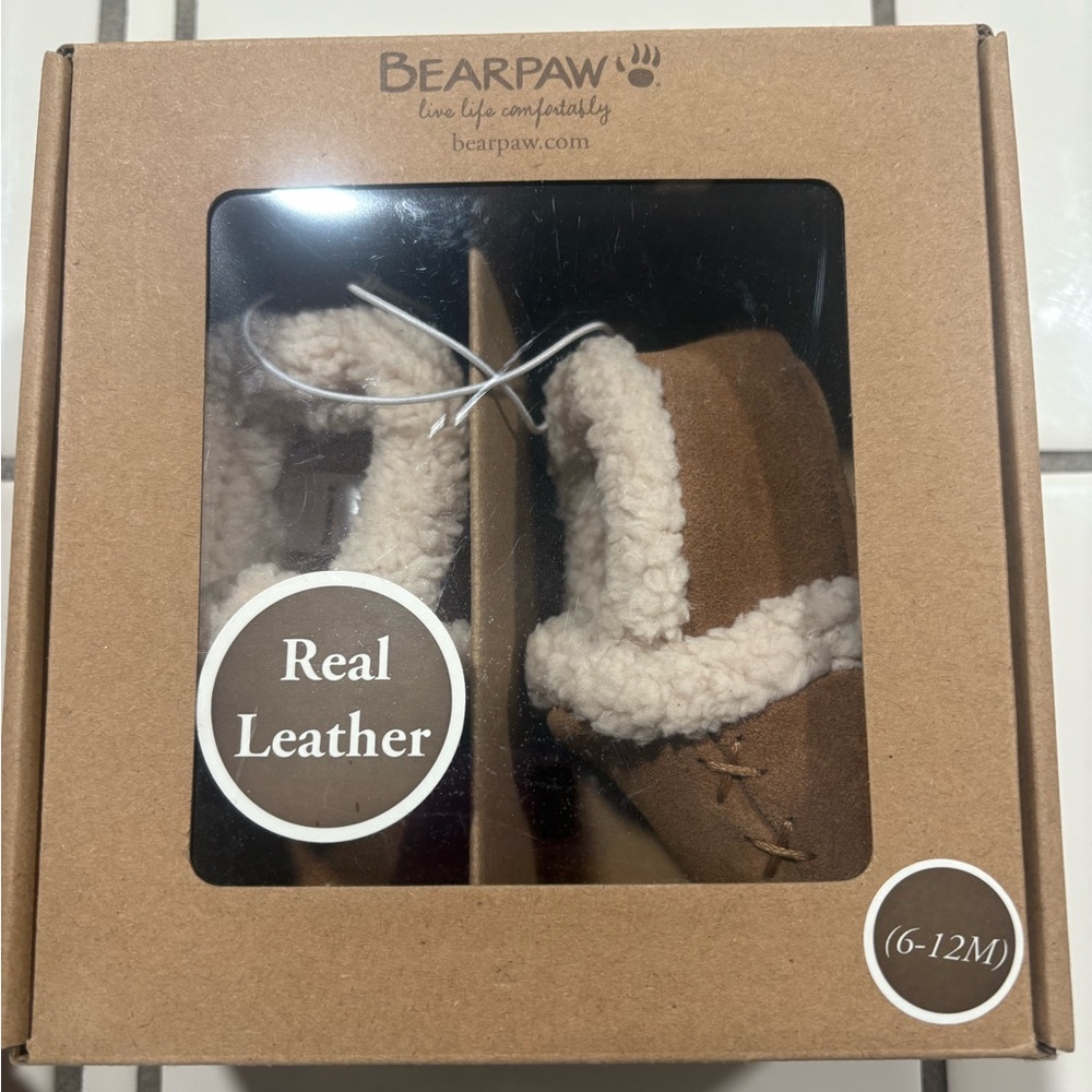 BearPaw Tan Baby Booties with Shearling